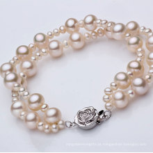 Fashion Double Strands Round Natural Pearl Bracelet Atacado